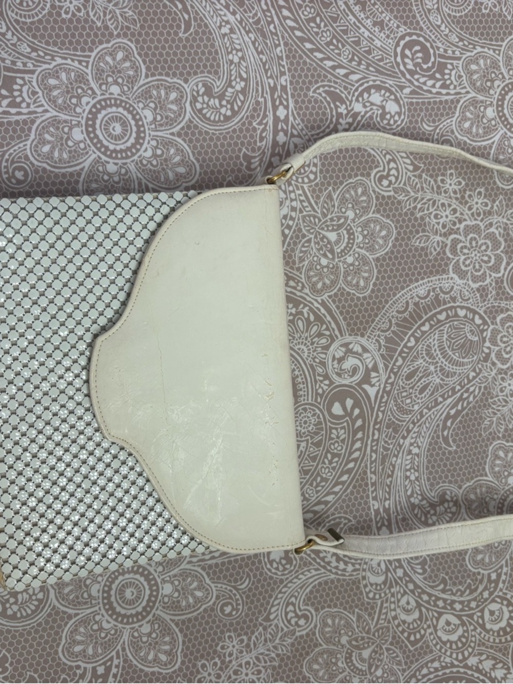 Whiting & Davis Cream Mesh Crossbody Bag